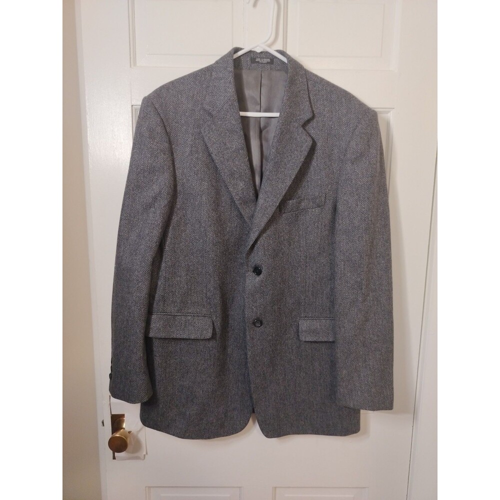 VTG Stafford Blazer Jacket Men 42L Gray Herringbone Tweed Wool/Lambs Wool (Read)